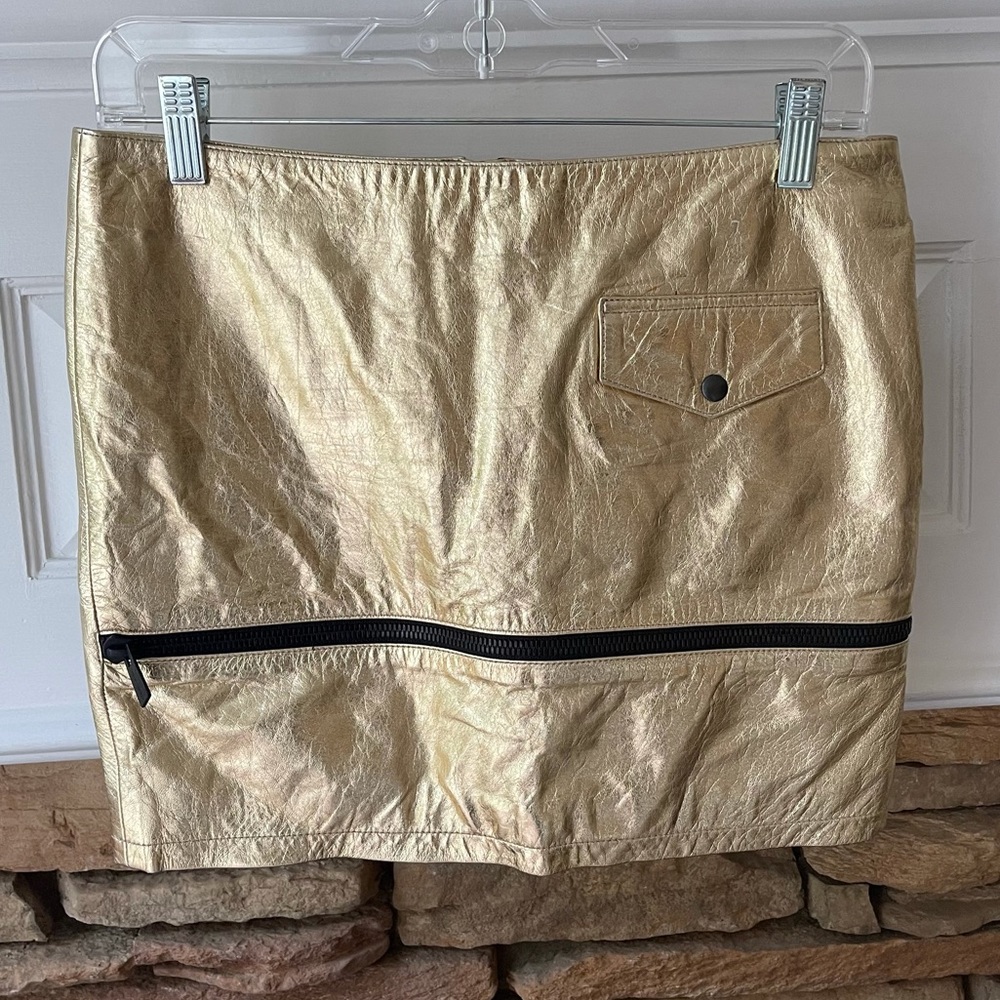Anine Bing 100% gold metallic leather mini skirt small